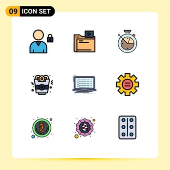 Mobile Interface Filledline Flat Color Set of 9 Pictograms of developer app time api fast food Editable Vector Design Elements
