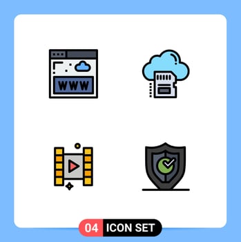 Filledline Flat Color Pack of 4 Universal Symbols of communications video www data film Editable Vector Design Elements