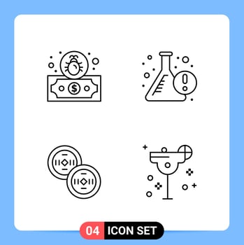 4 Line Black Icon Pack Outline Symbols for Mobile Apps isolated on white background 4 Icons Set vector