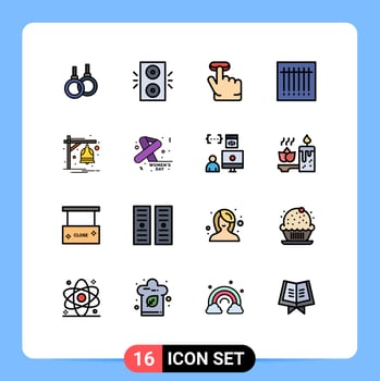Group of 16 Flat Color Filled Lines Signs and Symbols for train bell click alarm code Editable Creative Vector Design Elements