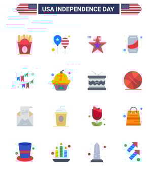 Set of 16 USA Day Icons American Symbols Independence Day Signs for american soda america flag can usa Editable USA Day Vector Design Elements