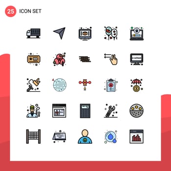 Set of 25 Commercial Filled line Flat Colors pack for romantic love mail balloon render Editable Vector Design Elements