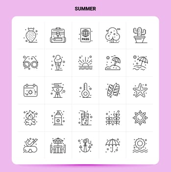 OutLine 25 Summer Icon set Vector Line Style Design Black Icons Set Linear pictogram pack Web and Mobile Business ideas design Vector Illustration