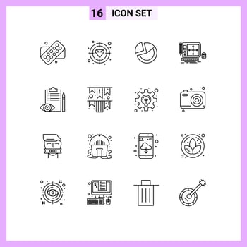 Stock Vector Icon Pack of 16 Line Signs and Symbols for quality control software statistic tool design Editable Vector Design Elements