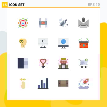 16 Flat Color concept for Websites Mobile and Apps brain trash movie erase delete Editable Pack of Creative Vector Design Elements