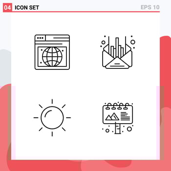 Pictogram Set of 4 Simple Filledline Flat Colors of seo sun mail message advertising Editable Vector Design Elements