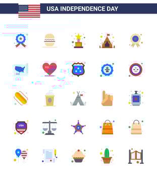 25 USA Flat Pack of Independence Day Signs and Symbols of medal independece achievement holiday camping Editable USA Day Vector Design Elements
