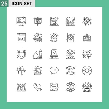 Universal Icon Symbols Group of 25 Modern Lines of economy system queue sound tv Editable Vector Design Elements