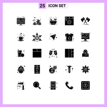 25 Universal Solid Glyph Signs Symbols of tool axe massage wardrobe furniture Editable Vector Design Elements