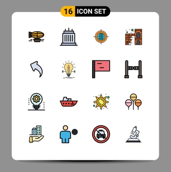 16 Universal Flat Color Filled Lines Set for Web and Mobile Applications firewall home landmarks connected focus Editable Creative Vector Design Elements