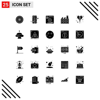 Pack of 25 Modern Solid Glyphs Signs and Symbols for Web Print Media such as day balloon cogwheels industry construction Editable Vector Design Elements