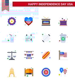 16 USA Flat Pack of Independence Day Signs and Symbols of bottle independence drum holiday day Editable USA Day Vector Design Elements