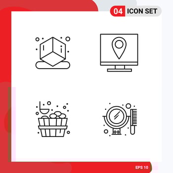 Pack of 4 Modern Filledline Flat Colors Signs and Symbols for Web Print Media such as cube sauna address information beauty Editable Vector Design Elements
