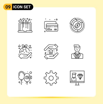 User Interface Pack of 9 Basic Outlines of appraisal hand budget eco plant Editable Vector Design Elements