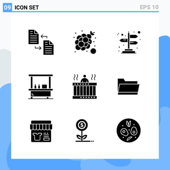 Modern 9 solid style icons Glyph Symbols for general use Creative Solid Icon Sign Isolated on White Background 9 Icons Pack vector