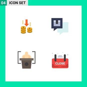 Stock Vector Icon Pack of 4 Line Signs and Symbols for money education analysis feedback speech Editable Vector Design Elements