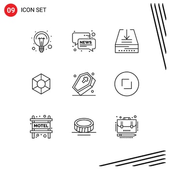 Editable Vector Line Pack of 9 Simple Outlines of grave crypto news coin tray Editable Vector Design Elements