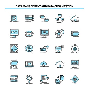 25 Data Management And Data Organization Black and Blue icon Set Creative Icon Design and logo template vector