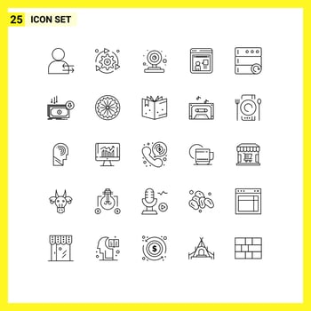 Mobile Interface Line Set of 25 Pictograms of database discussion options online video camera Editable Vector Design Elements
