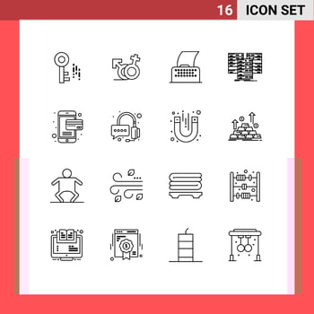 Stock Vector Icon Pack of 16 Line Signs and Symbols for online server paper database centre Editable Vector Design Elements