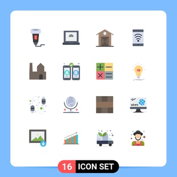 16 Thematic Vector Flat Colors and Editable Symbols of industrial plant factory barn wifi mobile Editable Pack of Creative Vector Design Elements