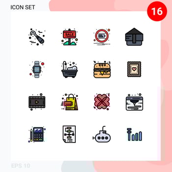 Group of 16 Modern Flat Color Filled Lines Set for time purse shop fashion notification Editable Creative Vector Design Elements