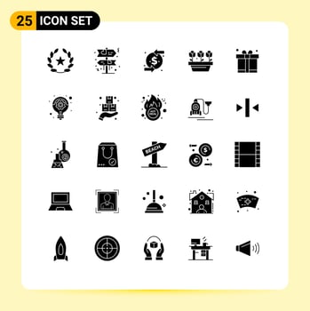 25 Thematic Vector Solid Glyphs and Editable Symbols of father gift chargeback spring growth Editable Vector Design Elements