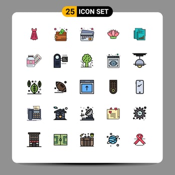 25 Thematic Vector Filled line Flat Colors and Editable Symbols of data audit credit card analytics chinese Editable Vector Design Elements