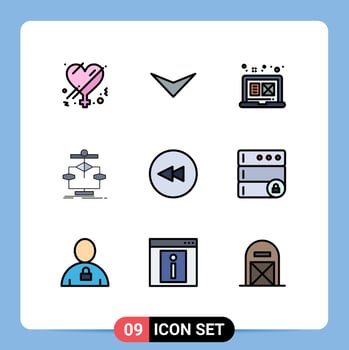 Pack of 9 Modern Filledline Flat Colors Signs and Symbols for Web Print Media such as circle flow digital graphic diagram chart Editable Vector Design Elements
