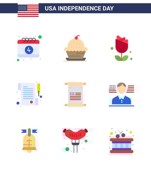 Set of 9 Modern Flats pack on USA Independence Day text day thanksgiving receipt plent Editable USA Day Vector Design Elements