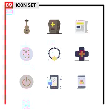 Pack of 9 creative Flat Colors of pendant necklace news locket cross stitch Editable Vector Design Elements