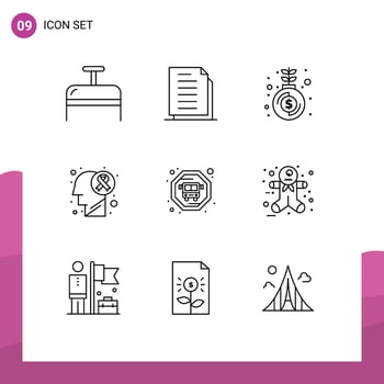 9 Universal Outline Signs Symbols of public transit disease fund cancer brain disease Editable Vector Design Elements