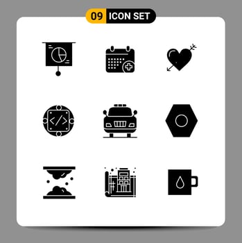 9 Solid Glyph concept for Websites Mobile and Apps management custom day code love Editable Vector Design Elements