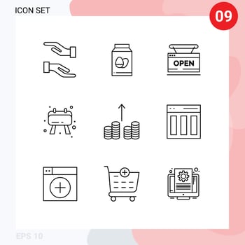 Modern Set of 9 Outlines and symbols such as money cash shop note board Editable Vector Design Elements