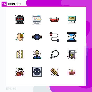 Mobile Interface Flat Color Filled Line Set of 16 Pictograms of dollar score digital game speed Editable Creative Vector Design Elements