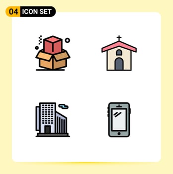 Modern Set of 4 Filledline Flat Colors Pictograph of box office church cross city Editable Vector Design Elements