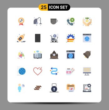 Stock Vector Icon Pack of 25 Line Signs and Symbols for donation telephone cup medical call Editable Vector Design Elements