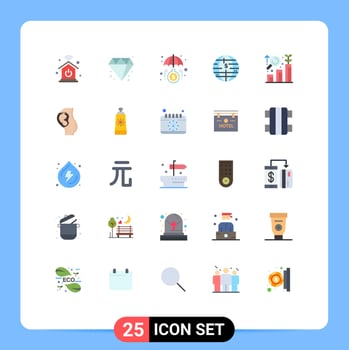Flat Color Pack of 25 Universal Symbols of growth analysis invest research currency Editable Vector Design Elements