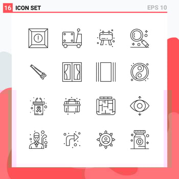 Pack of 16 Modern Outlines Signs and Symbols for Web Print Media such as bade saw checklist ui magnifying Editable Vector Design Elements