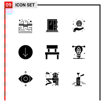 Group of 9 Modern Solid Glyphs Set for furniture down repair symbol support Editable Vector Design Elements