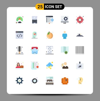Set of 25 Vector Flat Colors on Grid for development bug laptop coding website Editable Vector Design Elements