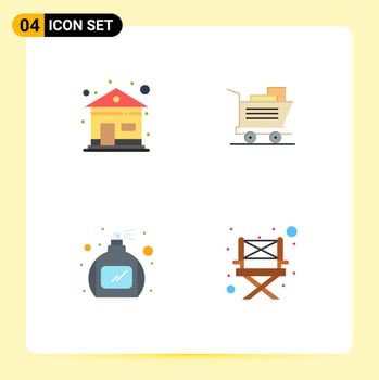 Editable Vector Line Pack of 4 Simple Flat Icons of building camp cart bottle chair Editable Vector Design Elements
