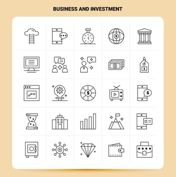 OutLine 25 Business And Investment Icon set Vector Line Style Design Black Icons Set Linear pictogram pack Web and Mobile Business ideas design Vector Illustration