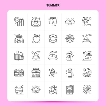OutLine 25 Summer Icon set. Vector Line Style Design Black Icons Set. Linear pictogram pack. Web and Mobile Business ideas design Vector Illustration.