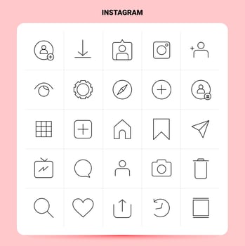 OutLine 25 Instagram Icon set. Vector Line Style Design Black Icons Set. Linear pictogram pack. Web and Mobile Business ideas design Vector Illustration.