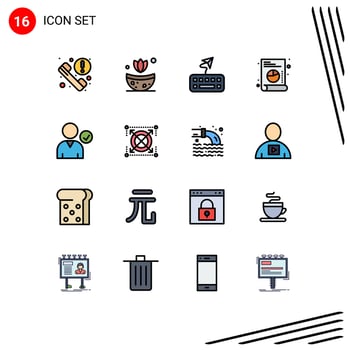 Mobile Interface Flat Color Filled Line Set of 16 Pictograms of target use keyboard complete list Editable Creative Vector Design Elements