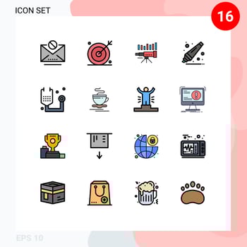 16 Thematic Vector Flat Color Filled Lines and Editable Symbols of education vision seo trend forecasting Editable Creative Vector Design Elements