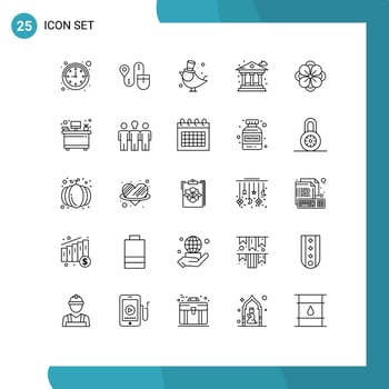Stock Vector Icon Pack of 25 Line Signs and Symbols for flower anemone fly money life Editable Vector Design Elements