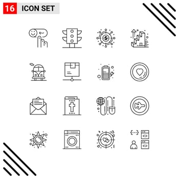 16 Thematic Vector Outlines and Editable Symbols of public bus up campaign stairs funds Editable Vector Design Elements