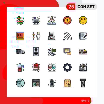 25 Thematic Vector Filled line Flat Colors and Editable Symbols of embarrassed logistic shopping dollar coin team Editable Vector Design Elements